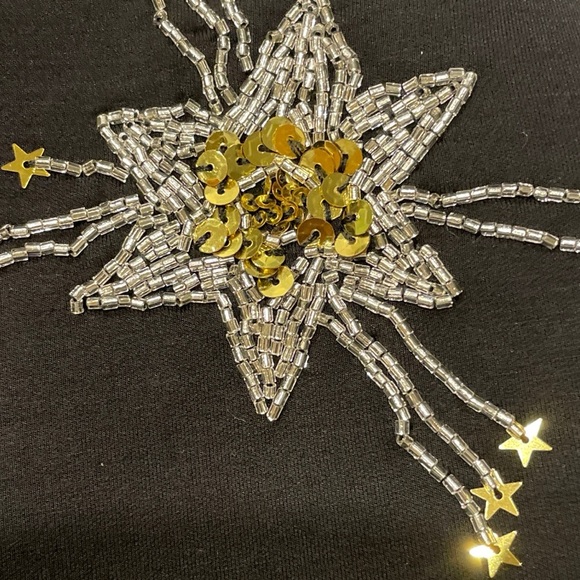 NWT NIP By Anthropologie Sequin Star Beaded Jewels Holiday Sweatshirt Sweater S​ - Picture 3 of 7